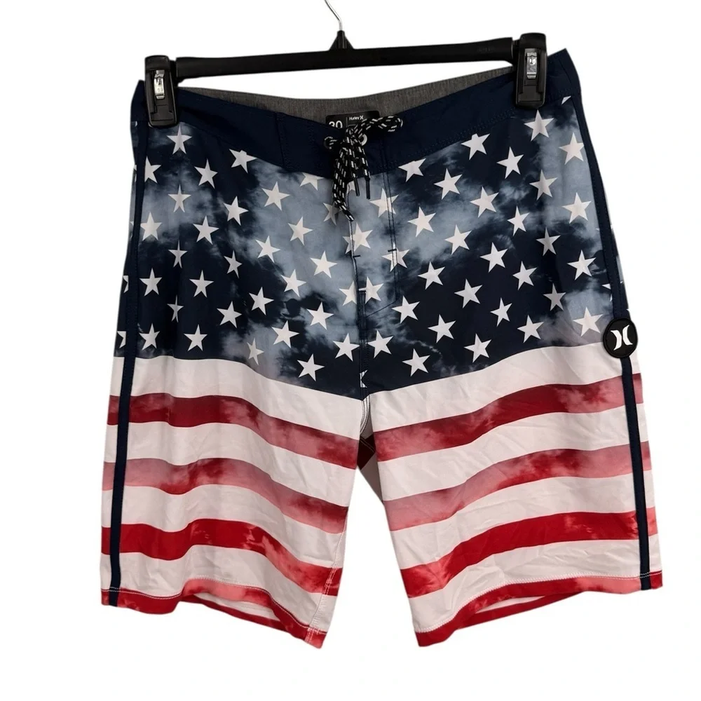 Hurley Phantom Board Shorts Mens 30 Stars and Stripes USA Drawstring Pocket Surf